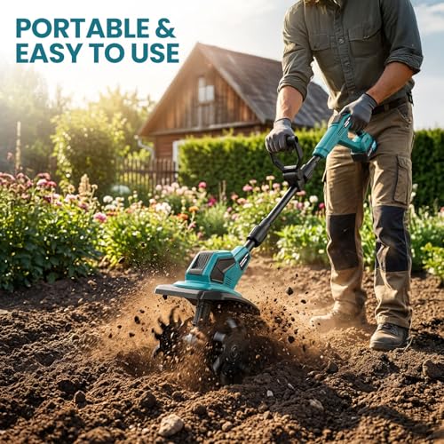 Cordless Tiller Cultivator, 360RPM Electric Garden Tiller, 2 * 3.0Ah 21V Batteries & Charger, Brushless Motor Battery Powered Garden Rototiller for Lawn/Gardening/Soil Cultivation - image 7