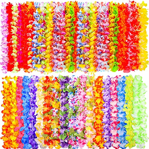 Lot de 36 guirlandes de fleurs hawaïennes, collier hawaïen Leis floral Hula Dance Luau, décorations de fête tropicales pour adultes et enfants, Aloha Tiki,...