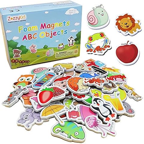 ZazzyKid Magnetic Foam Objects for Kids: 52 Toys of ABC Alphabet for Baby Early Education Fridge Magnets Cover