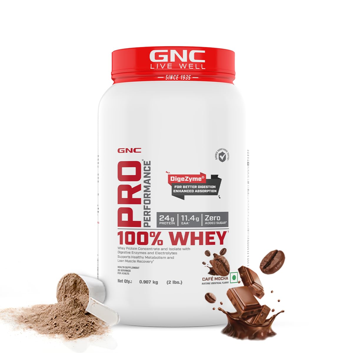 GNC Pro Performance 100% Whey Protein | 2 lbs | Muscle Growth | Muscle Recovery | DigeZyme® For Easy Digestion | Informed Choice Certified | 24g Protein | 5.5g BCAA | Café Mocha-picture-27