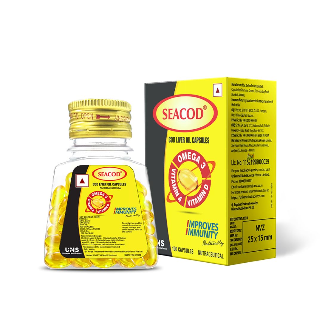 Sponsored Ad - Seacod Cod Fish Liver Oil 100 softgel Capsules With Natural EPA & DHA (100 Caps)