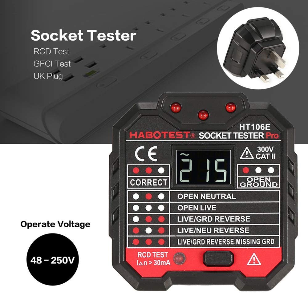 HT106E Socket Testers Voltage Test Socket Detector Ground Zero Line Plug Polarity Phase Check-GOLDEN BLUE