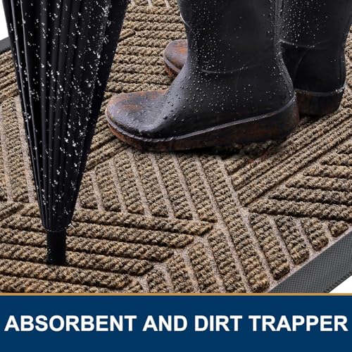 Smiry Front Door Mat Outside Entrance, Heavy Duty Sturdy Natural Rubber Doormat, Trap Dirt and Moisture, Easy Clean Low Profile Welcome Floor Mats for Indoor Outdoor Entry, 71x47 Inch, Brown