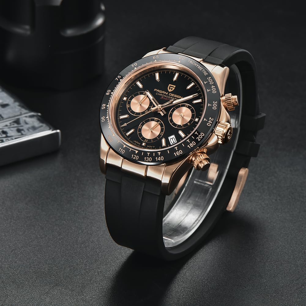 Pagani Design PD-1664 Reloj de Cuarzo para Hombre Calibre VK63 40mm Bisel Cerámica Zafiro Vintage Cronógrafo Acero Inoxidable Resistente al Agua Reloj 40mm
