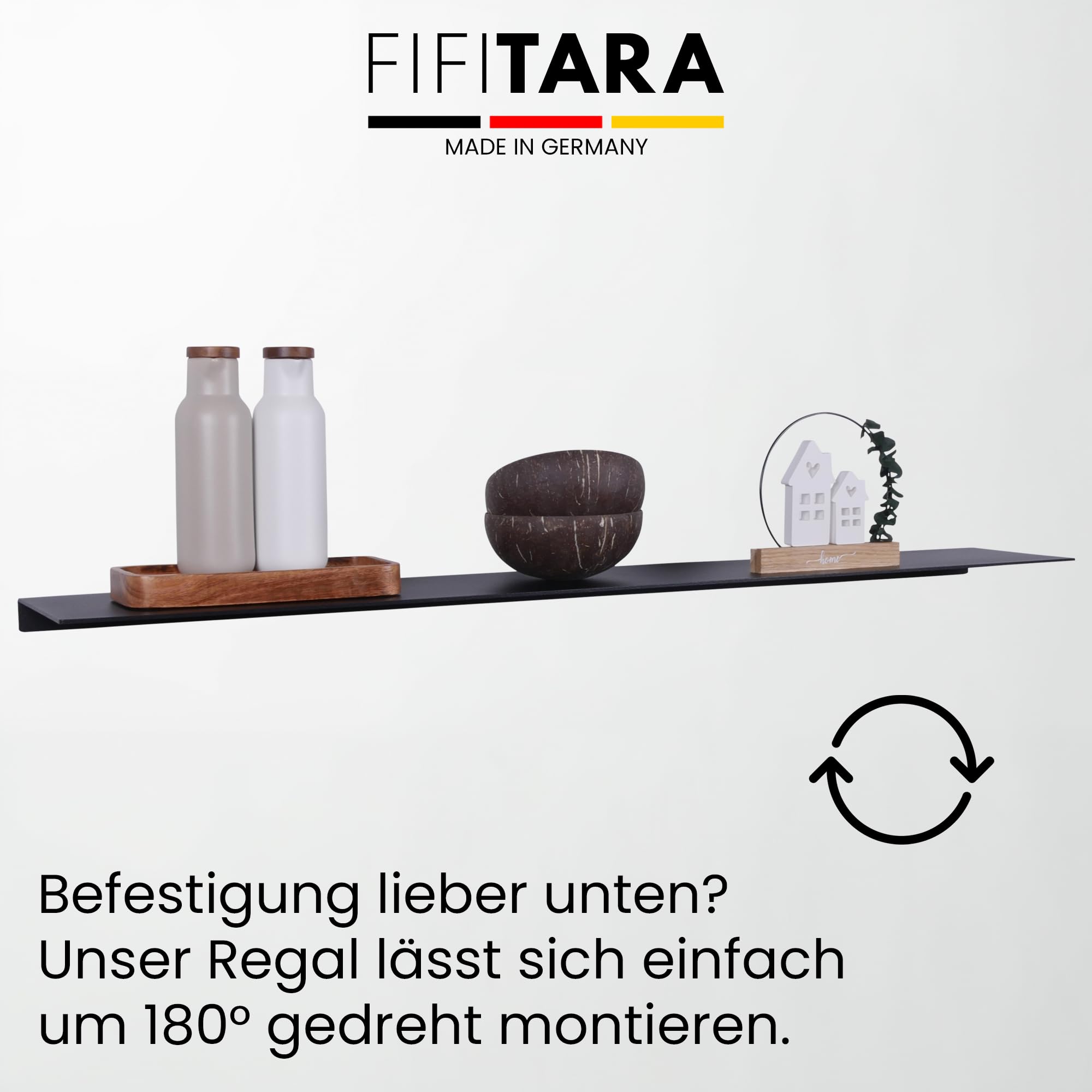 Wandregal Stahl 100 cm – Metallregal schwarz matt – Regal Wand 3 mm Dicke – Bücherregal – Küchenregal hängend – Schweberegal inkl. Dübel, Schrauben