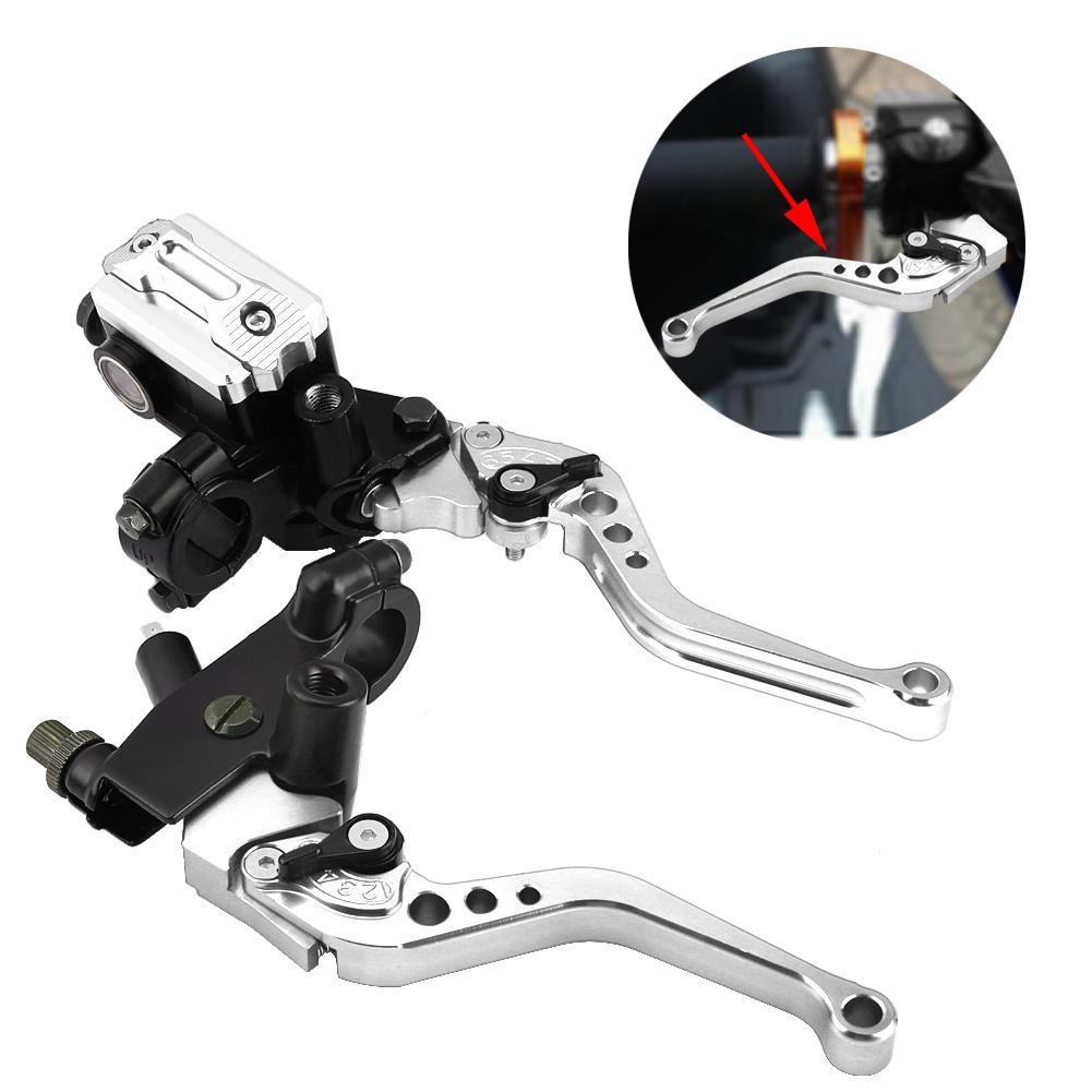 2pcs Leviers de Frein et d’Embrayage Réglables, Keenso 7/8 "Frein de Moto Universel Leviers de Réservoir de Maître-cylindre d’Embrayage pour Moto(Silver)