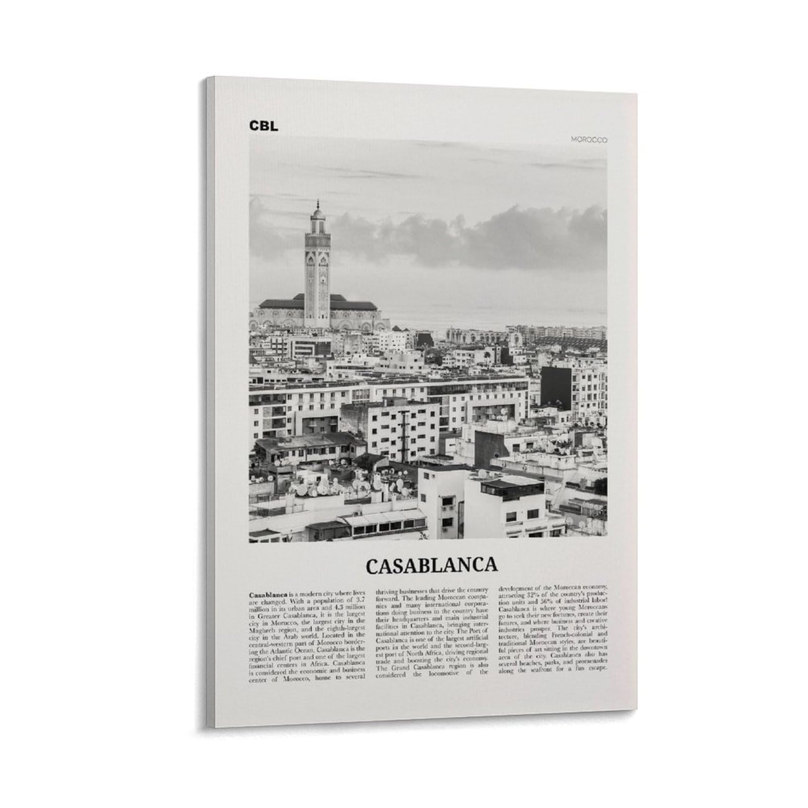 LZTEN Casablanca Print Black And White, Casablanca Wall Art, Casablanca Poster, Casablanca Photo, Casablanca Wall Decor, Morocco, Africa Canvas Wall Art Pos