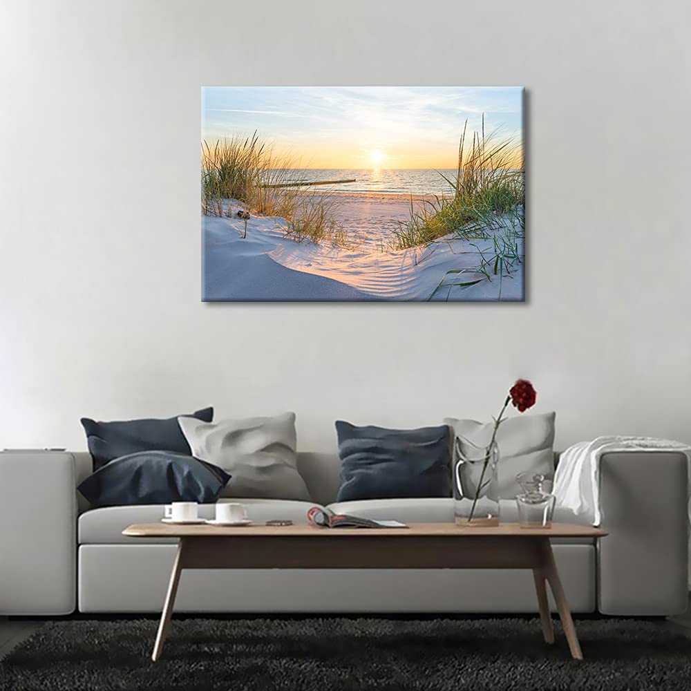 TISHIRON Wall Art Sandy Beach Sunrise Pictures Painting on Canvas Wall Art Modern Framed Seaside Canvas Prints Ready To Hang(18X12in) — view 5