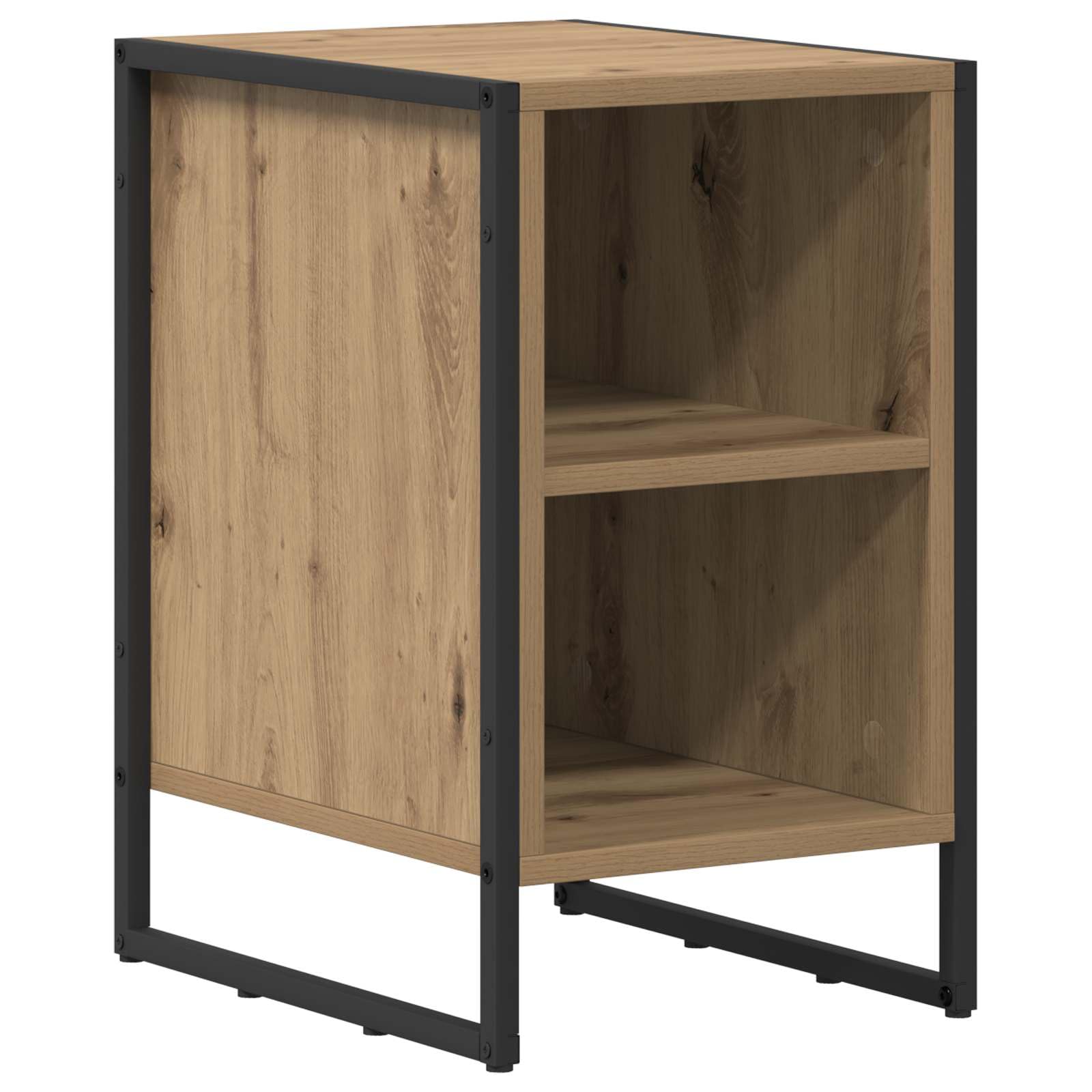 Générique 2-częściowy przemysłowy stolik nocny z drewna i stali, kompaktowy prostokątny 39,5 x 30 x 50 cm, nowoczesny design do sypialni