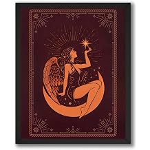InkFlow Posters Celestial Moon Angel Canvas Poster - Vintage Star Goddess Artwork - Mystical Night Sky Design - Bedroom Living Room Wall Decor - 8x10 Unframed Canvas Print