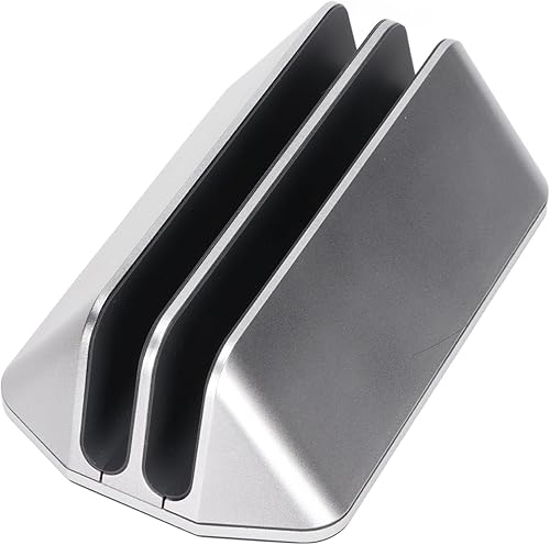 Miniatura 5 de Soporte vertical doble para laptop, soporte vertical para portátil de 2 ranuras, soporte de aleación de aluminio para portátil con curva 3D, soporte