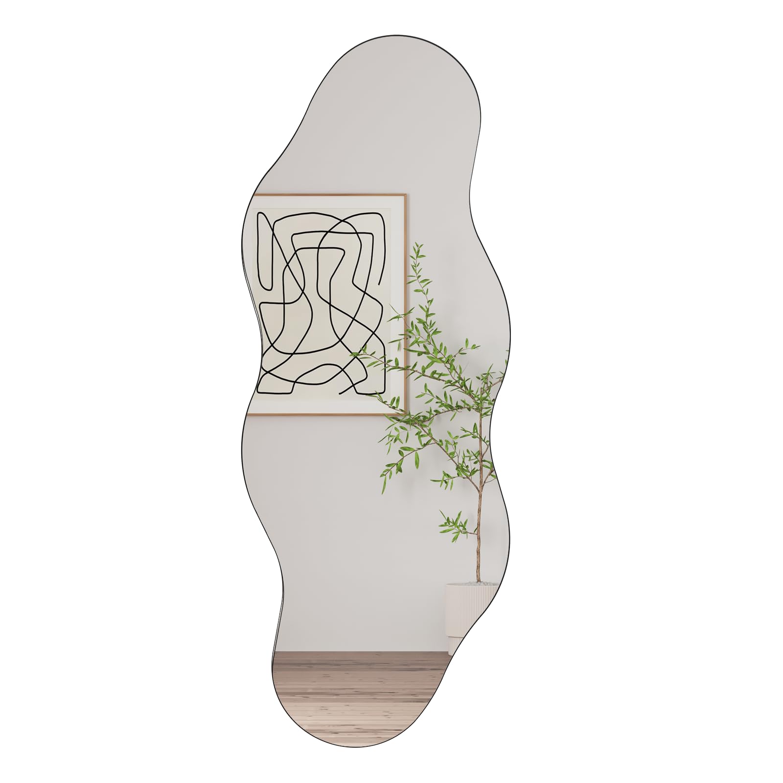 Muzilife Specchio asimmetrico per tutto il corpo, 160 x 60 cm, irregolare grande specchio da parete con pannello posteriore in MDF, specchio decorativo per parete, soggiorno, bagno, corridoio