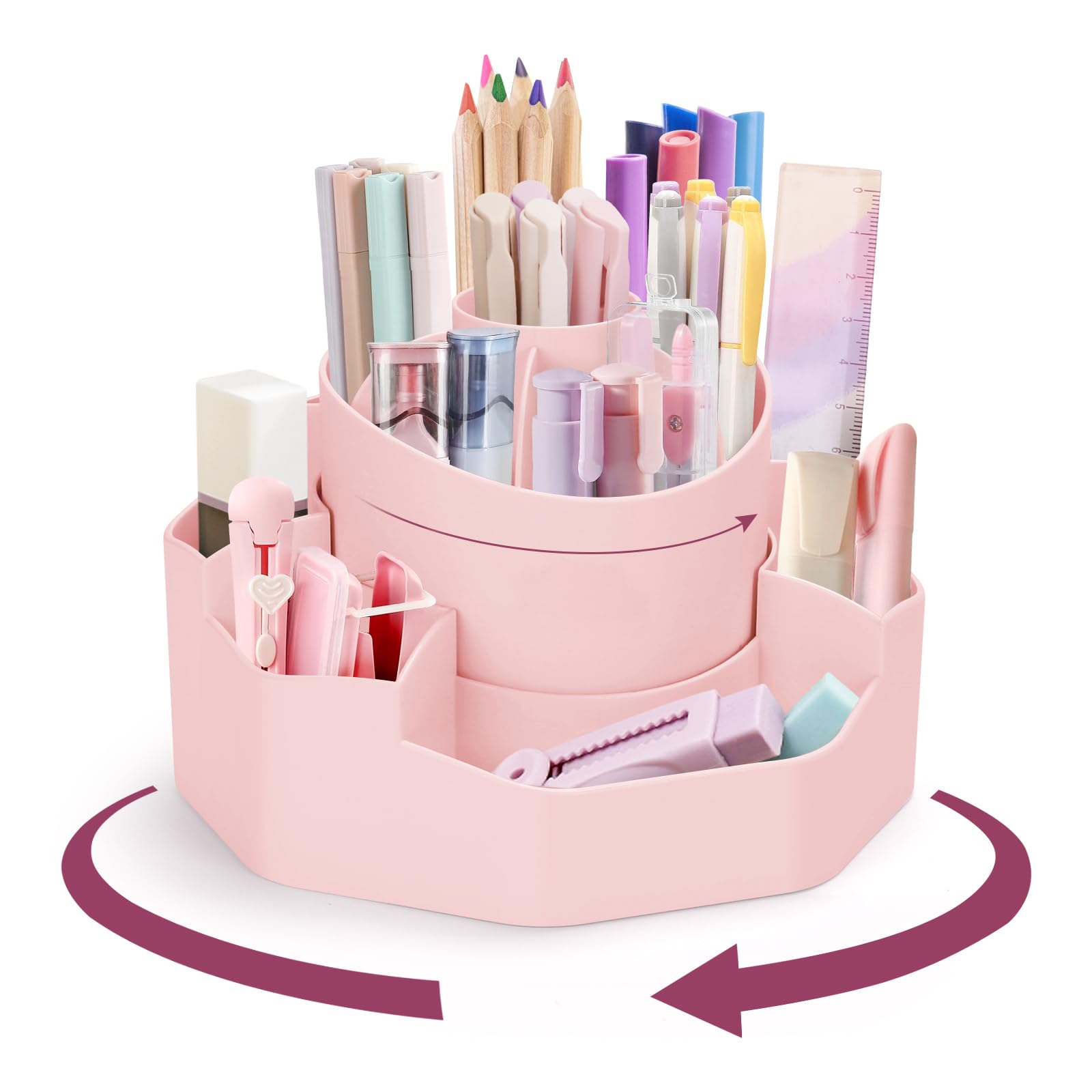 Desk Organiser,Detachable 2-in-1 Pen Holder,13 Slots 360 Degree Rotating Desk Accessories,Minimalist Pen Pot for Desk,Modern Desktop Storage for Office,Cosmetics,School,Home,Art Supply(Light Pink)