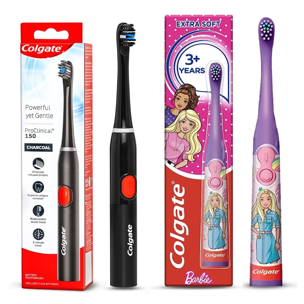 Colgate Proclinical 150 Sonic Charcoal Battery Powered Toothbrush - 1 Pc & Kids Barbie Battery Powered Toothbrush - 1 Pc Combo - Automatic-image-24