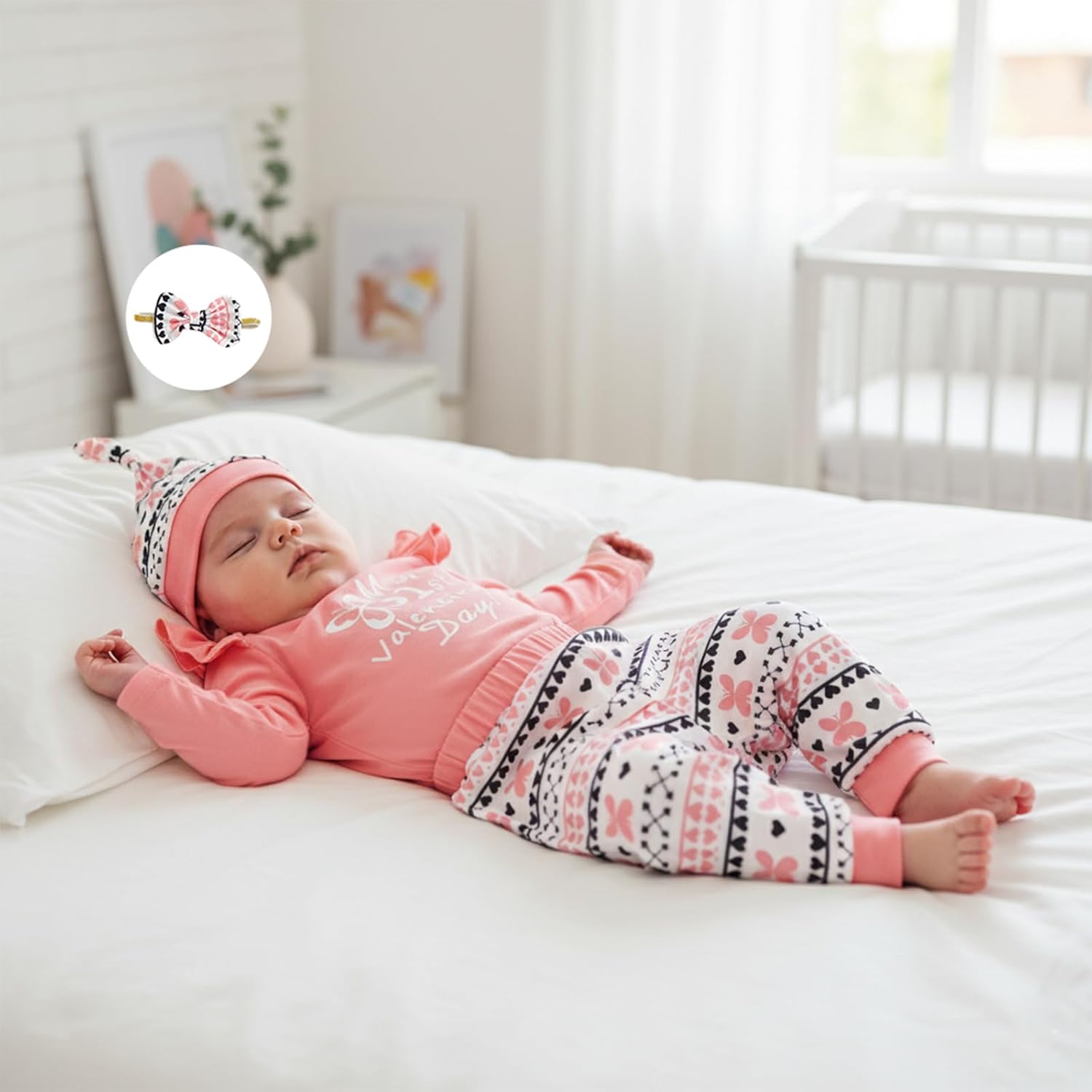 Douhoow Baby Girl Valentines Day Outfits Infant Letter Print Baby Girl Romper Bodysuit Pants With Headband and Hat - Image 7