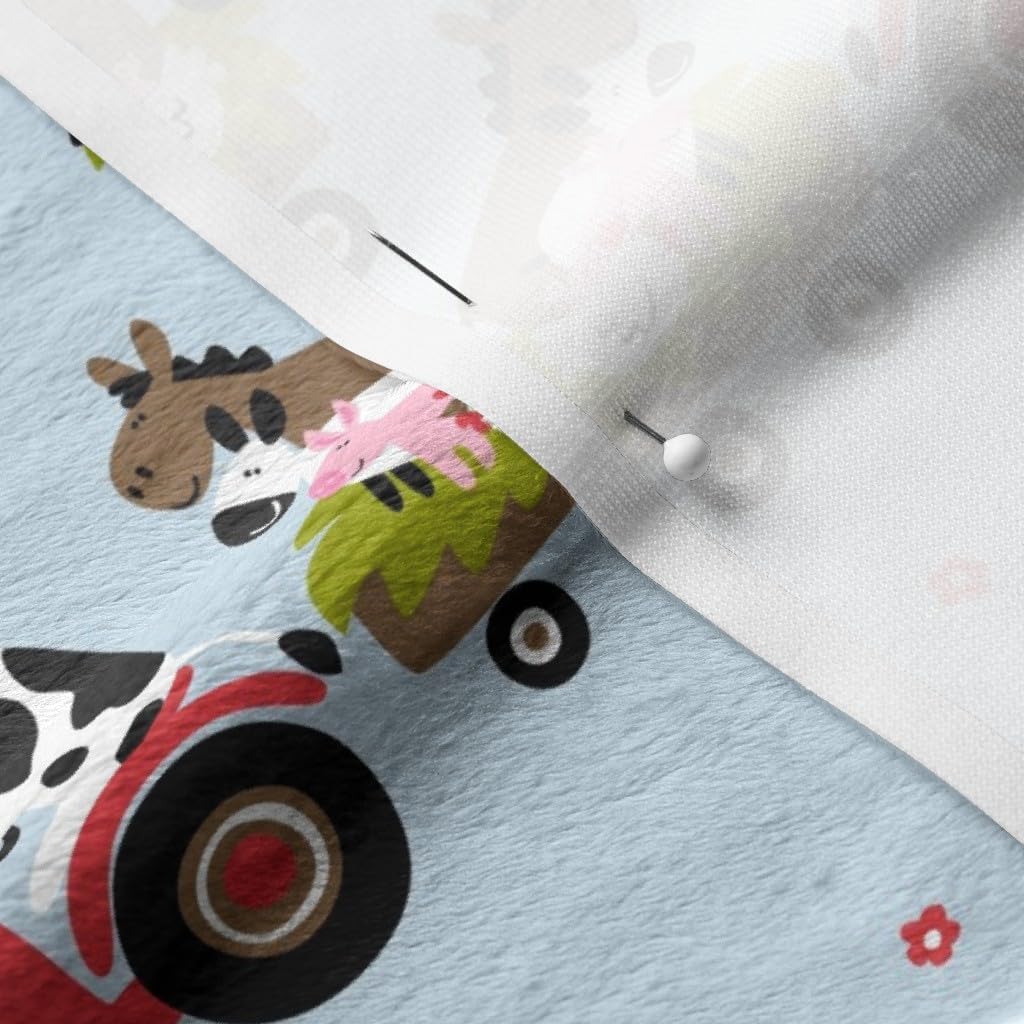 Spoonflower Fabric - Friends Blue Cows Tractor Pig Farm Chicken Horse Sheep Printed on Minky Fabric by The Yard - Sewing Baby Blankets Quilt Backing Plush