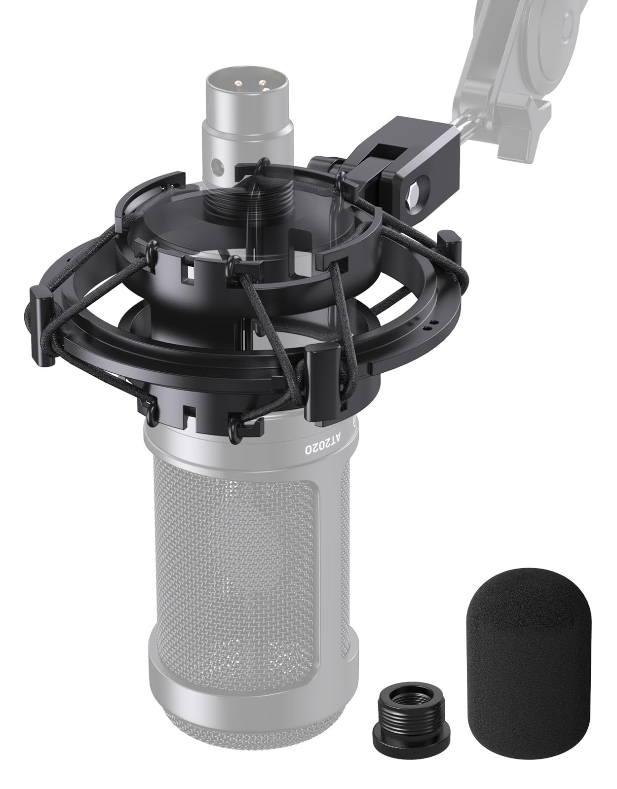 AT2020 Mikrofonspinne, Kompatibel mit Audio-Technica AT2020USB+, AT2035 & ATR2050, Mikrofon-Stoßdämpferhalterung mit 5/8" und 3/8" Adapter
