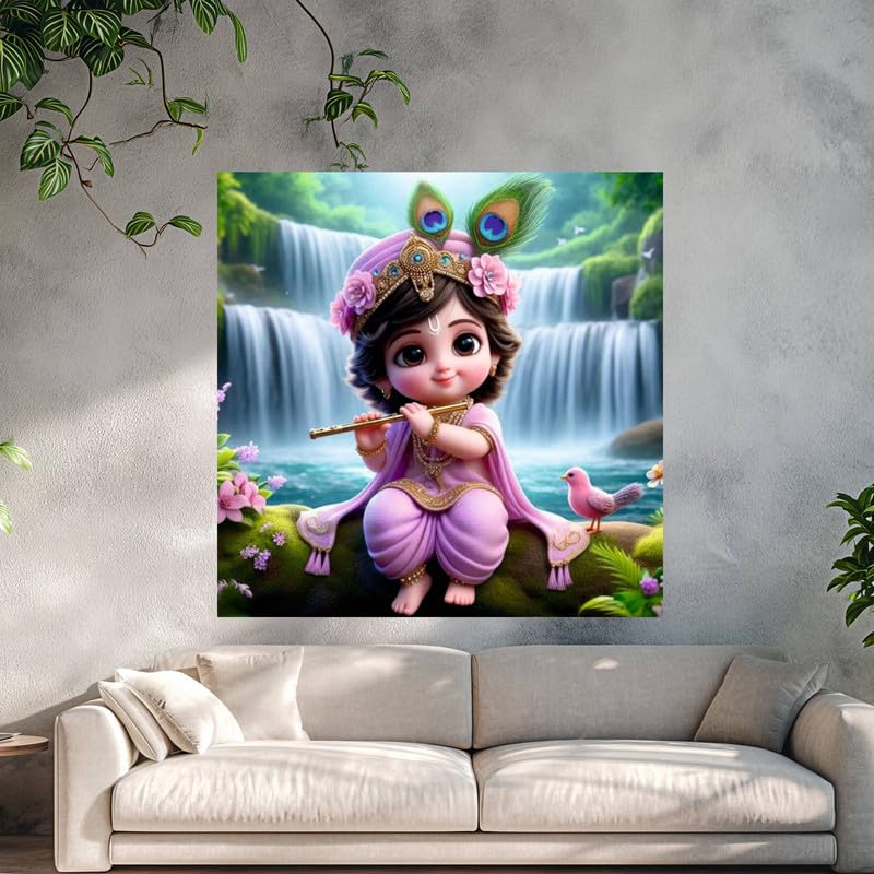 Image of British Terminal Cute little Bal Gopal Baby God Krishna| Kanha Ji | Laddu Lord Makhan Chor Painting Religious Poster for Pregnant Women for wall (matt thin vinyl,sticker,multicolor,unframed)| bj148
