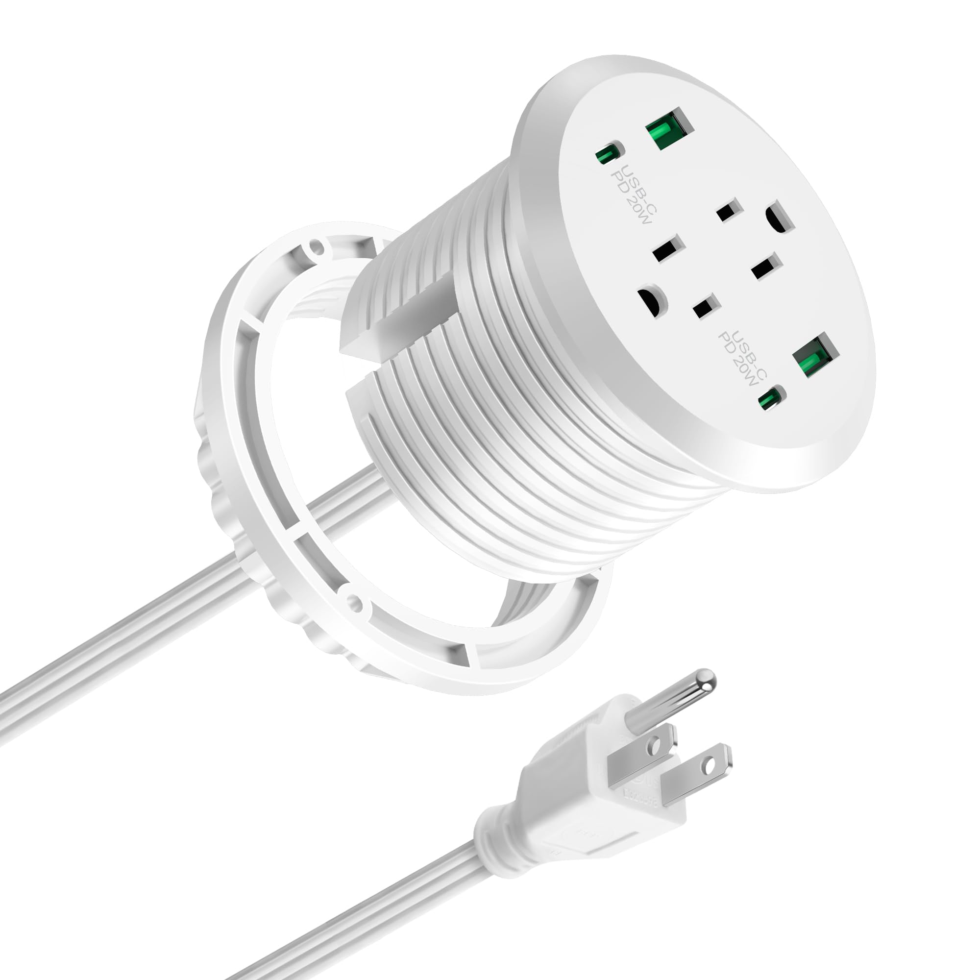 Desktop Power Grommet 3-inch Hole,40W Total Fast Charging Station, 2 PD 20W USB C Port,Flush-Mount Recessed Power Strip, 2 AC Outlets,4 USB Ports,in