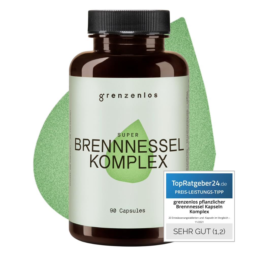 grenzenlos® Super Brennnessel 9-in-1 Komplex | 540mg Brennnesselblatt-Extrakt + Wacholder, Petersilie & Fenchel | pflanzliche Alternative zu Entwässerungstabletten | 90 Kapseln vegan | Made in Austria