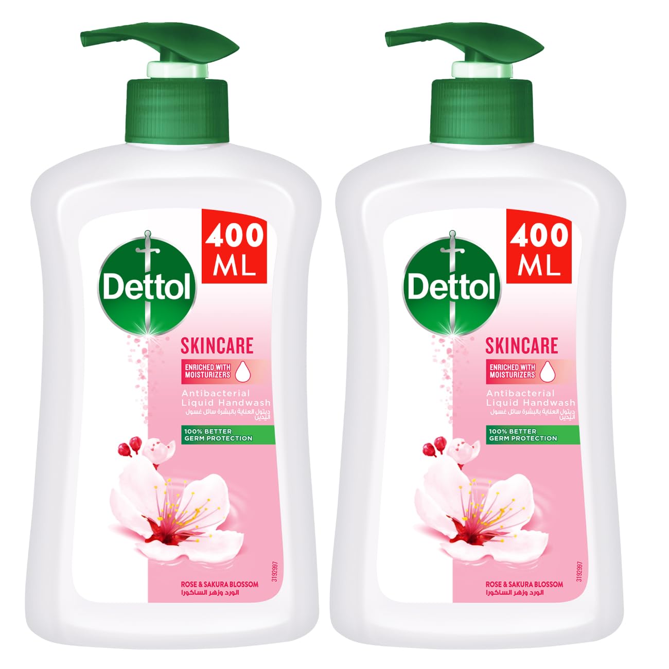 Skincare Liquid Handwash Pump, Rose & Sakura Blossom Scent, 400ml x 2