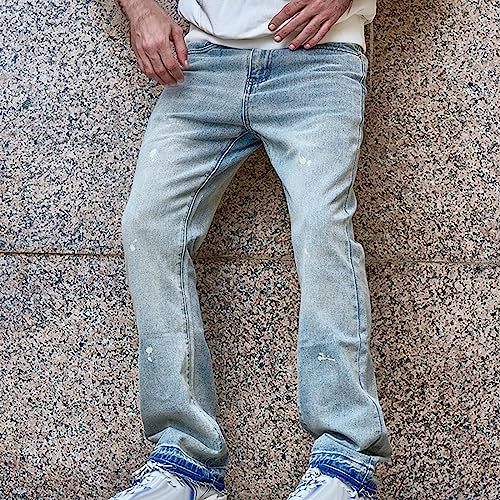 Men's Wide-Leg Jeans Casual Comfortable Solid Color Jean Fashion Straight Pants Punk Style Ripped Distressed Trousers2