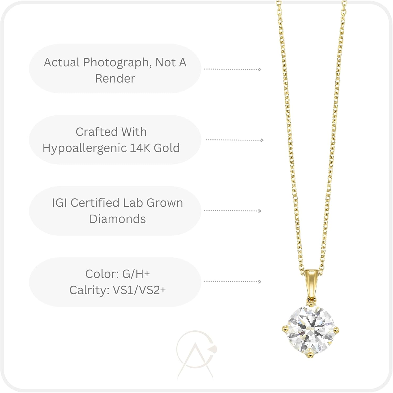IGI Certified 1/4 to 4 Carat Round Brilliant Cut Lab Grown Diamond Solitaire Pendant Necklace for Women I 14k Gold Necklace (G-H, VS1-VS2, cttw) Adjustable 16 to 18 Inch Chain - Image 2