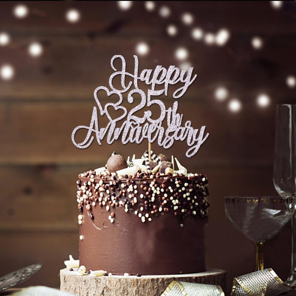 Crseniny 25th Anniversary Cake Topper，Company 25 Anniversary Party Decorations,25th Birthday/Wedding Anniversary/Silver Wedding Party Decorating