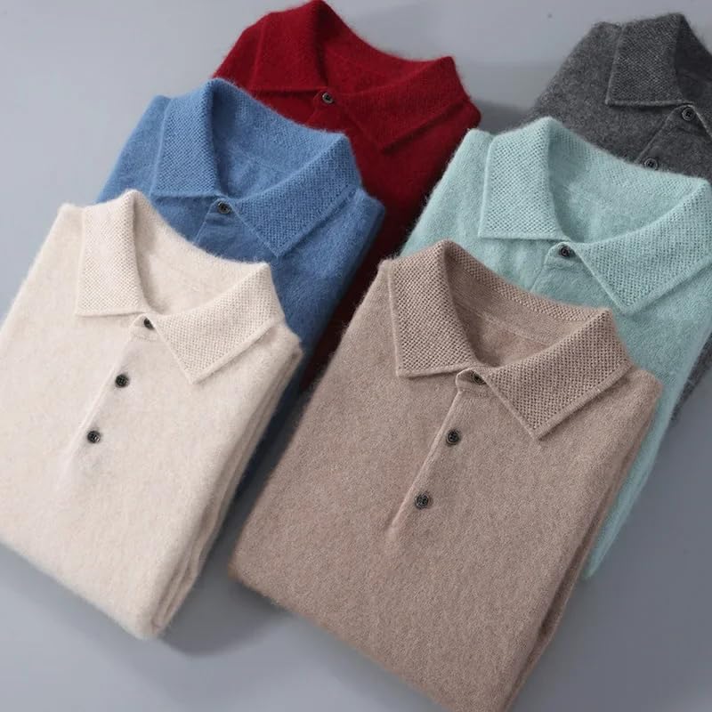 Men's Cashmere Knitted Sweater Solid Polo Color Long Sleeve Pullover Jumper4