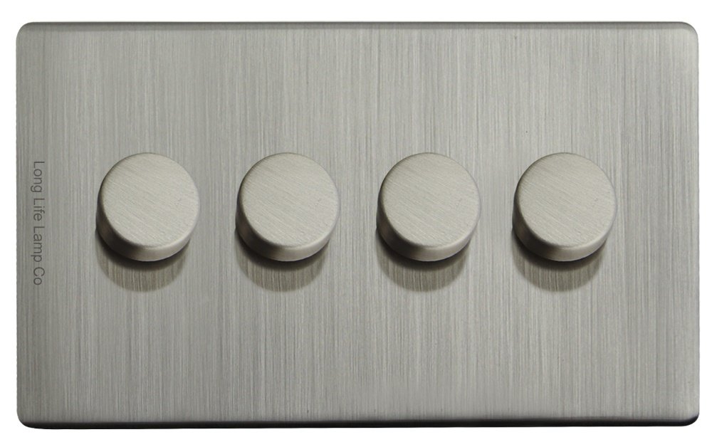 LED Dimmer Switch 4 Gang Brushed Chrome 500w x 4 Screwless Plate Gloss Finish N358-DME