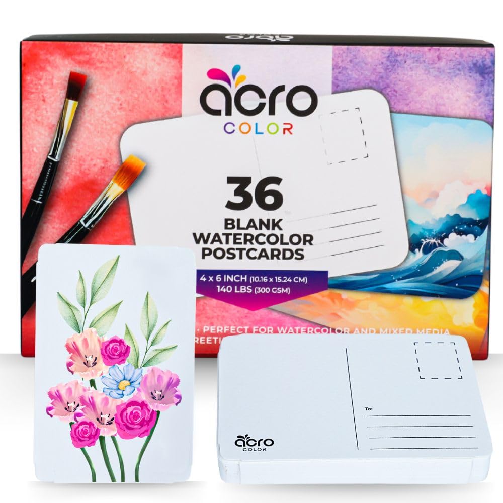 Aquarell-Blanko-Karten | extra dicke Aquarell-Postkarten | blanko Grußkarten | 10,2 x 15,2 cm | Premium 300 g/m² Aquarellpapier Postkarten für Weihnachten, Dankeschön, Thinking Of You | 36 Stück