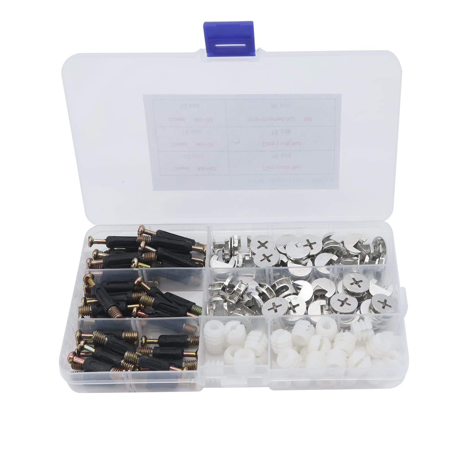 Yuhtech Cam Bolt Nut Dowel, 108 Pcs Flat Furniture Connector Fixing Screw for Furniture Cabinet, Wardrobe