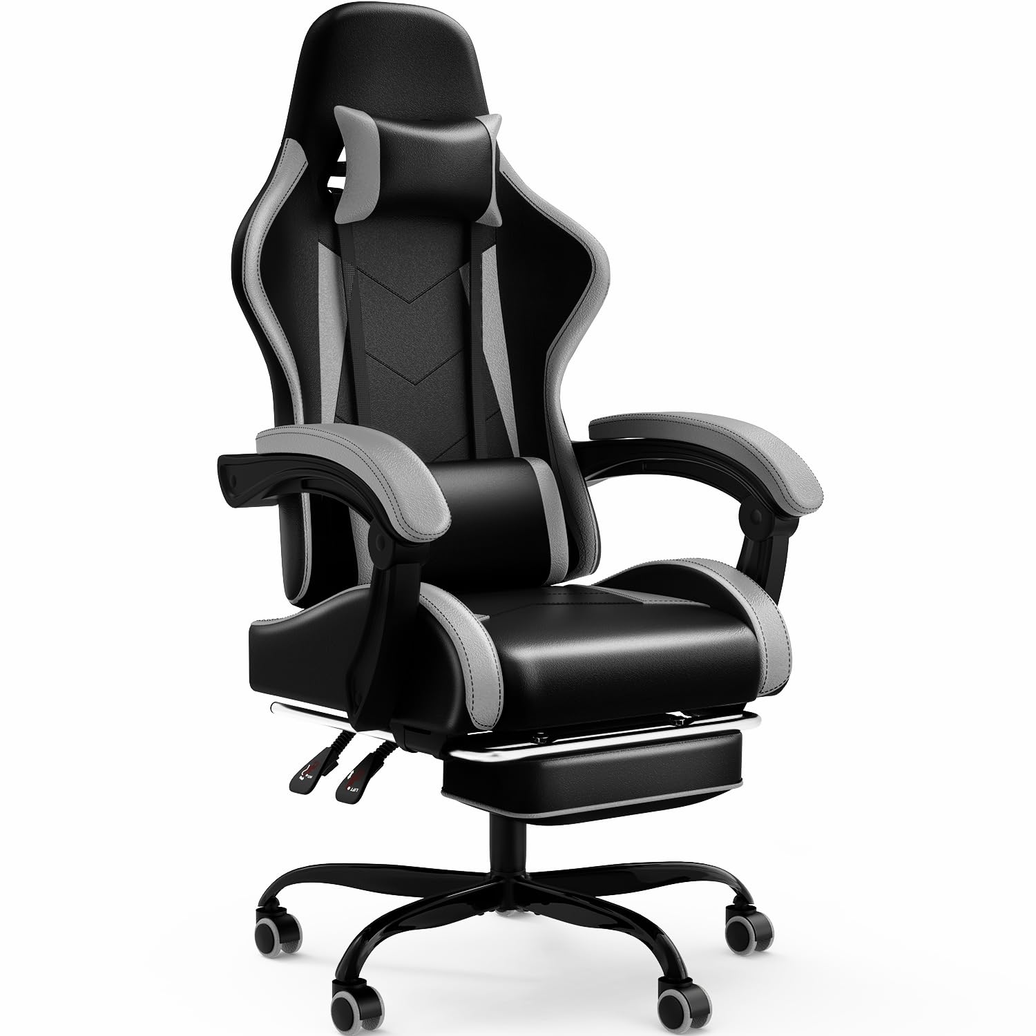 Devoko Sedia da Gaming Massaggiante con Poggiapiedi Telescopico, Sedia Gamer con Cuscino Lombare Massaggio & Poggiatesta, Ergonomico Sedia da Ufficio Schienale Regolabile 90-135° Portata 150kg(Grigio)