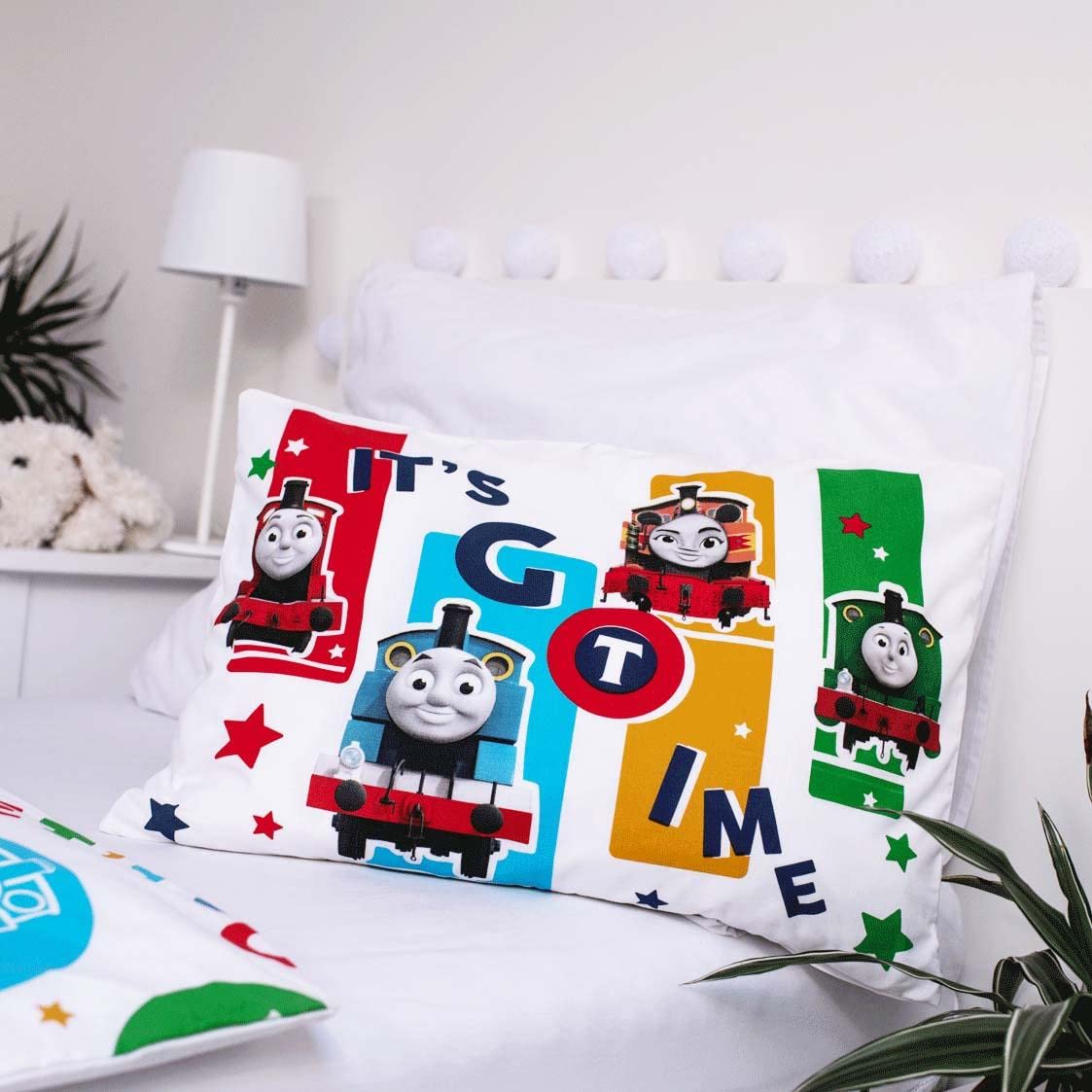 Thomas The Tank - Set copripiumino e cuscino per lettino per bambini, 100% cotone