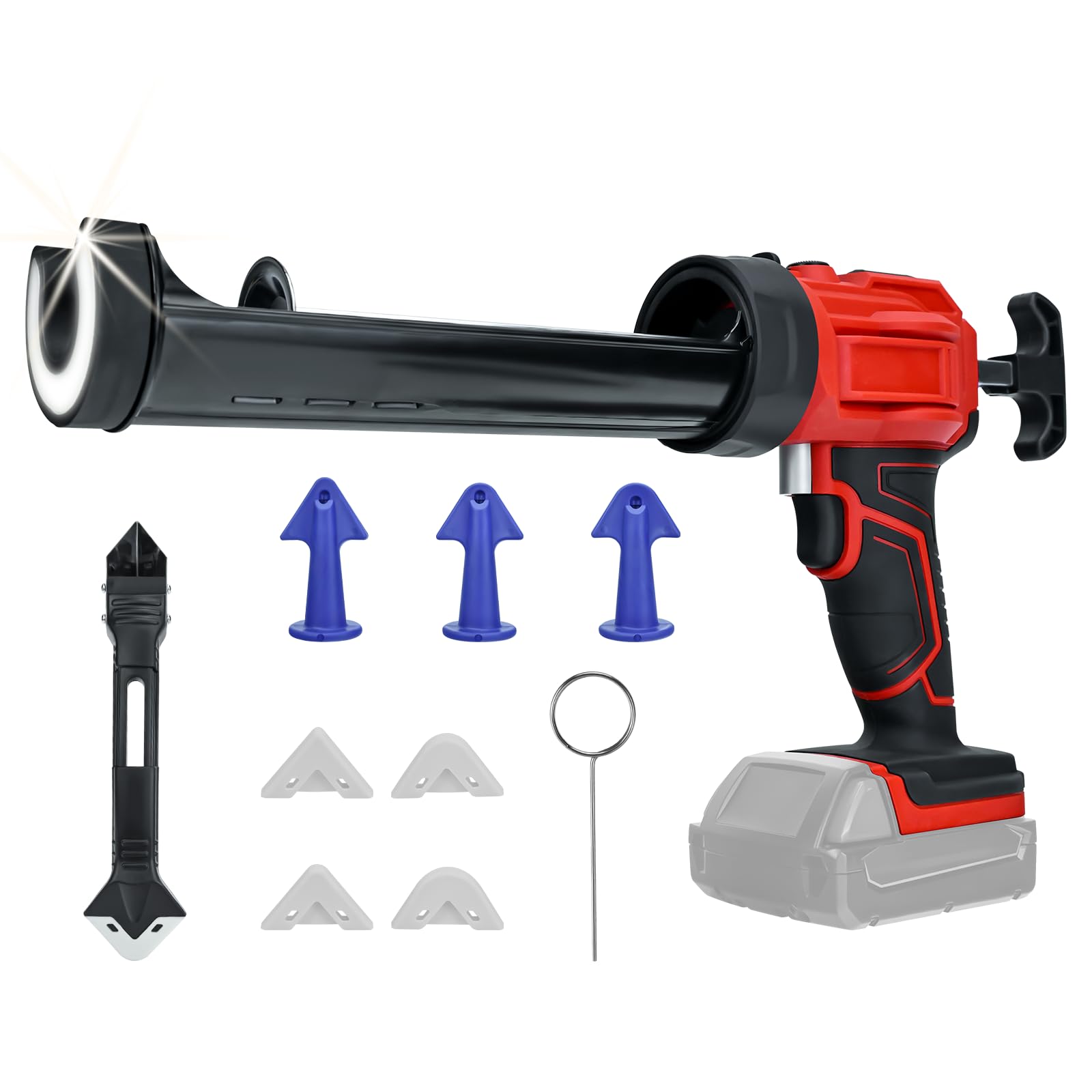 Pistolas de calafateo inalámbricas para batería Milwaukee de 18 V, pistolas adhesivas eléctricas de calafateo con luz LED de 450 lm y 4 velocidades ajustables, 10 onzas/300 ml para sellado de llenado