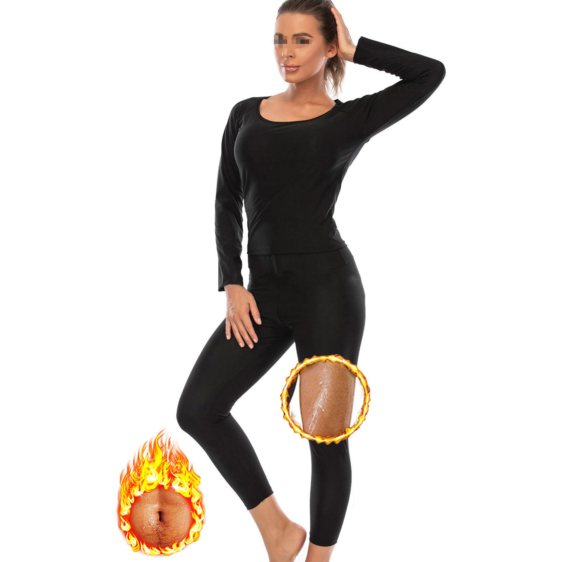 Traje Sauna Mujer Adelgazante, Traje De Sudor, Trajes De Sudoración Deportiva Fitness Boxeo Yoga Running Gimnasio, Conjunto De Pantalón Superior