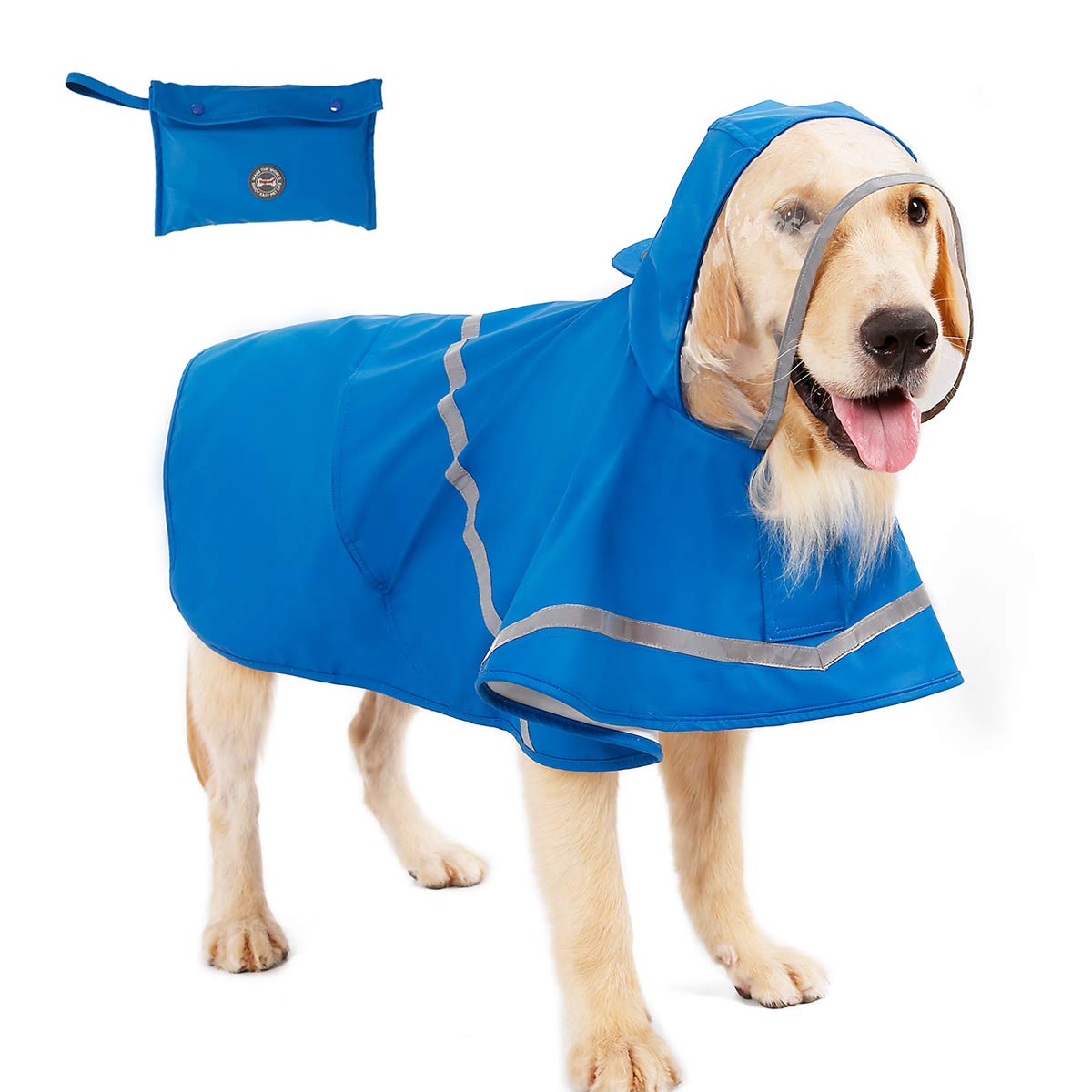 Reflective Dog Raincoat with Hood & Harness Hole for Small|Medium|Large Dogs Puupy, Hoodie Rain Jacket Poncho Clothes Waterproof,Magic Tape Closure Adjustable, A Bonus Storage Bag, Easy to Use/Store