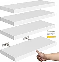 YUFLINX 16'' White Rustic Floating Shelves Set of 4 - Wall Mounted Wood Shelves for Bedroom Bathroom Kitchen Storage Display