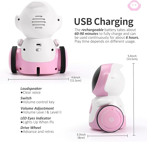 Miniatura 6 de GILOBABY Juguetes robot, robot parlante inteligente recargable para niños, robot inteligente con sensor táctil controlado por voz, canto, baile,