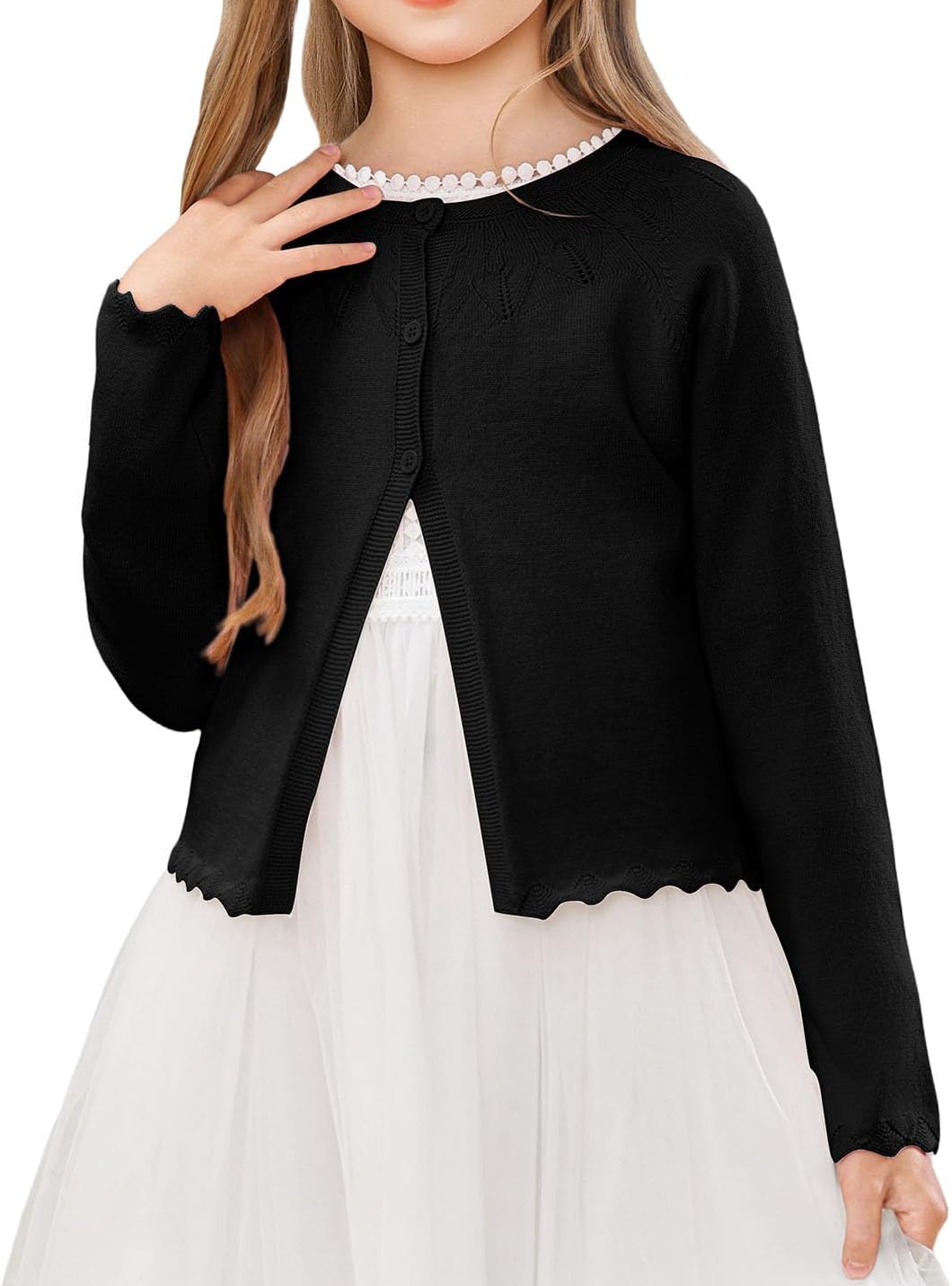 NikNio Girls Long Sleeve Knitted Bolero Cardigan Cropped Button Closure Kids Shrug Sweater 1-10 Years