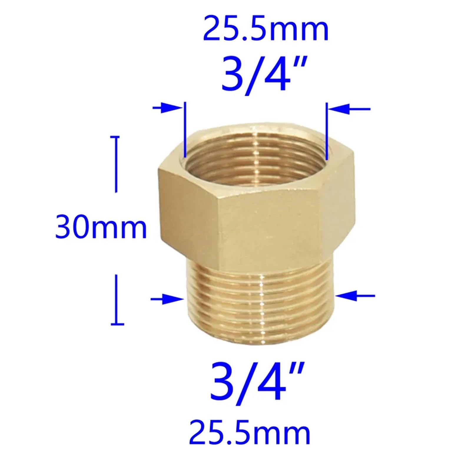 Connettore filettato in ottone maschio a 1,3 cm femmina da 1,9 cm 2,5/3/3,8/2" connettore di prolunga per tubi in rame (1I2 x 1I2)