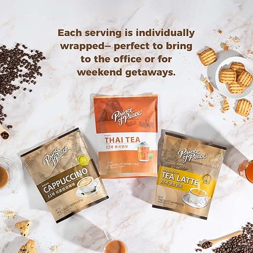 Miniatura 10 de Prince of Peace Bebida de té tailandés instantánea 3 en 1, 12 sobres (paquete de 2)  Bebida caliente o fría instantánea  Fácil de preparar  Hecho