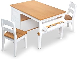 Melissa & Doug Wooden Art Table & Chairs Set - White - Kids Craft Table And Chairs, Children's Furniture