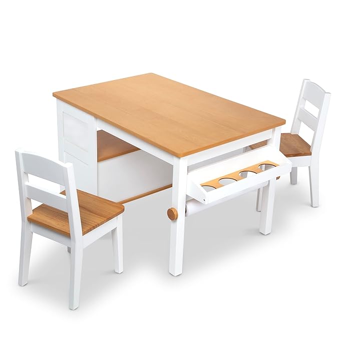Melissa & Doug Wooden Art Table & Chairs Set White Kids Table And Chair Set, Kids Craft