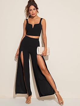 SECOLI Women's 2024 Casual Wide Leg Long Pants Black Zipper Side