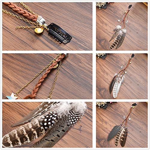 Awaytr AWAYTR-NA-RY40732019 Hippie Feather Hair Extension Clip Bohemia Tribal Indian Peacock Hair Feather Hippie Headpiece Braided Beads Headwear Festival Hair Accessories thumb #4