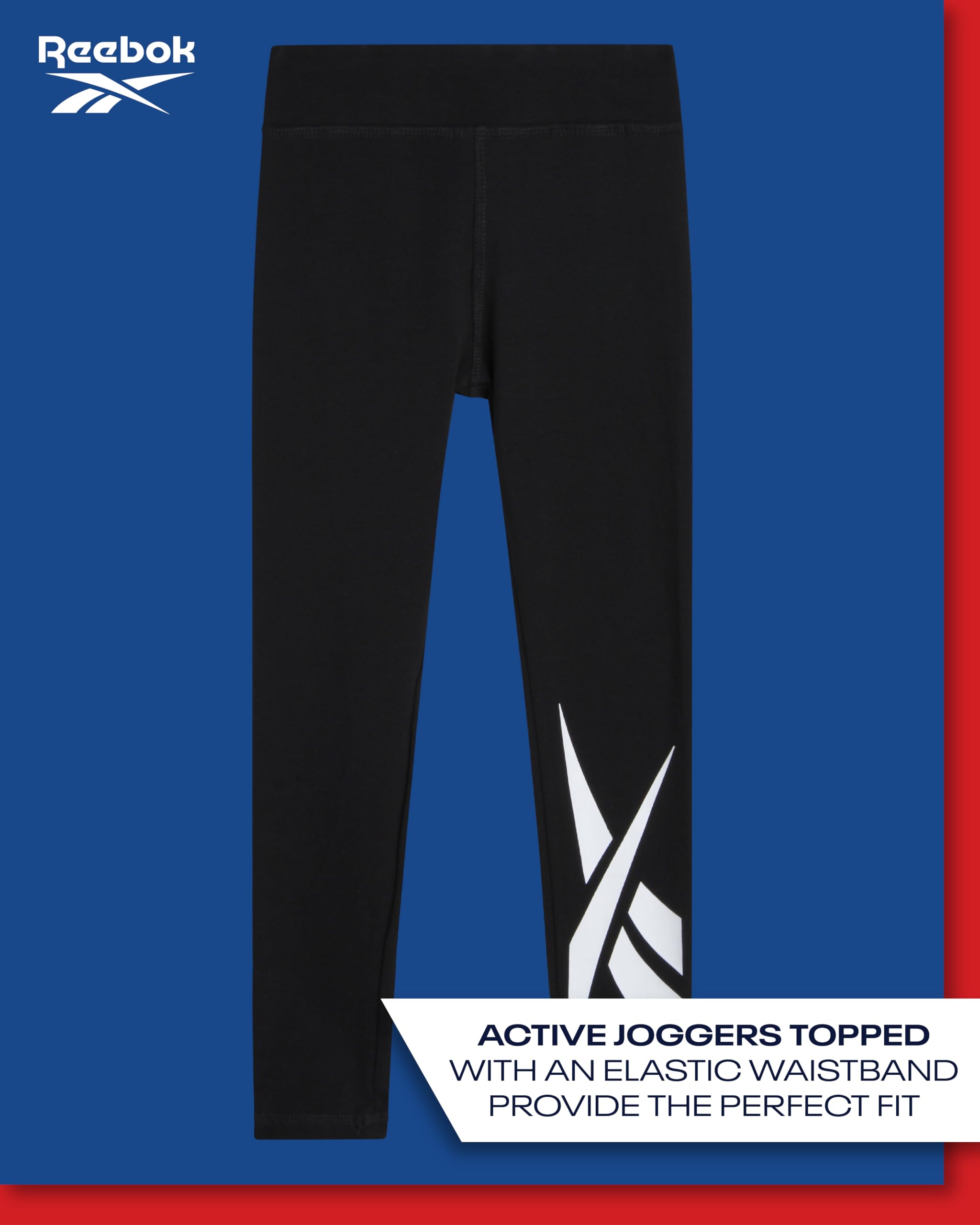 Reebok Leggings para niñas, leggings de algodón de rendimiento atlético, pantalones de yoga elásticos para niñas, mallas de baile (tallas: 7-12)