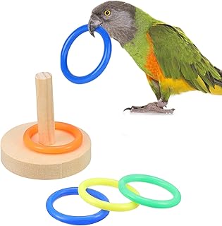 Bird Training Toy - Wooden Parrot Basketball - Colorful Stacking Rings for Small & Medium Birds
