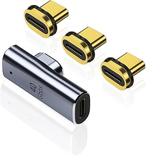 AreMe USB C Magnetic Adapter with 3 Connector Tips, 90 Degree Right Angle Type C Adapter Support 100W Fast Charge 40Gbps Data Transfer 8K@60Hz Video Output for MacBook and More Type C Devices