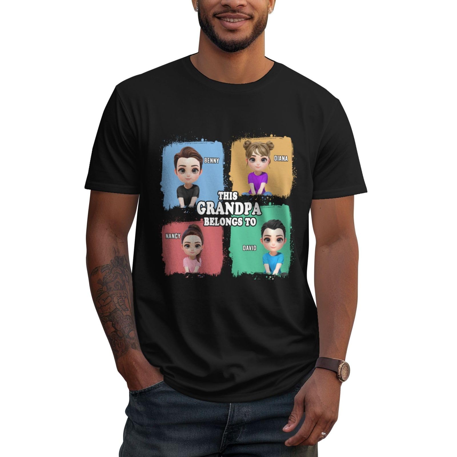 Noonative Boys Style 2 This Grandpa Belongs To Personalized Shirt,Custom Grandpa's Tshirt With Portrait Kid Names,Fathers Day Shirts For Grandpa